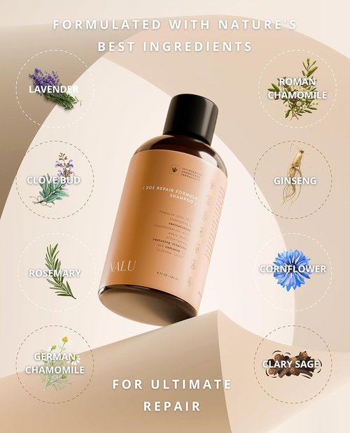 NALU Organic SOS Repair Shampoo - Urgent Care for All Hair Types | 8 Fl Oz with Botanical Hydrosols & Vitamins