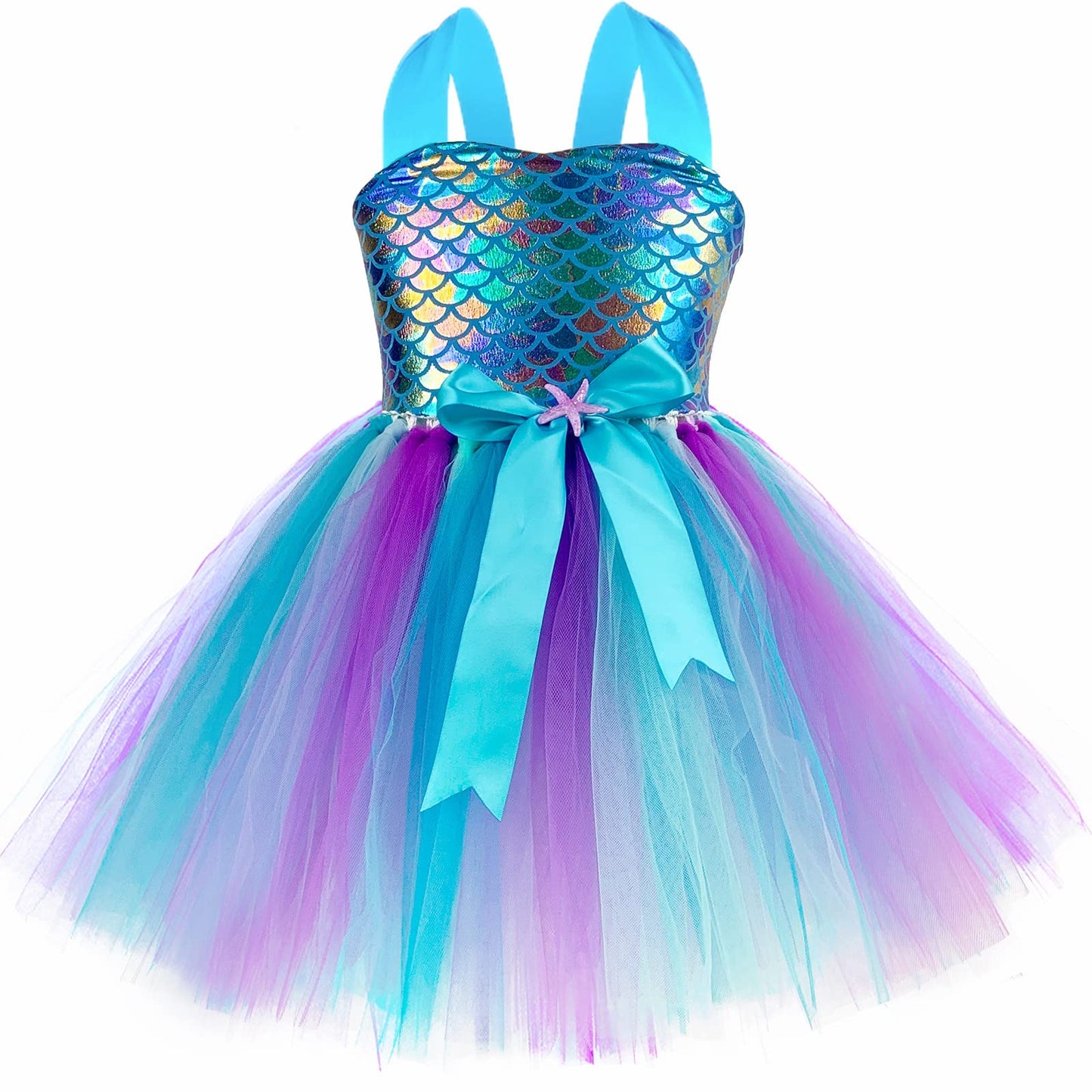 O'COCOLOUR Summer Mermaid Costume for Girls Halloween Birthday Party Outfits with Headband (7-8 Years, Blue)