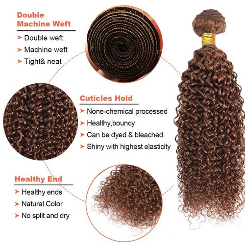 Color #30 Bundles Brown Kinky Curly Human Hair Bundles 8A Unprocessed Brazilian Virgin Remy Human Hair 3 Bundles 8 8 8 Inch Light Brown Curly Bundles Hair Extensions Brown Bundles