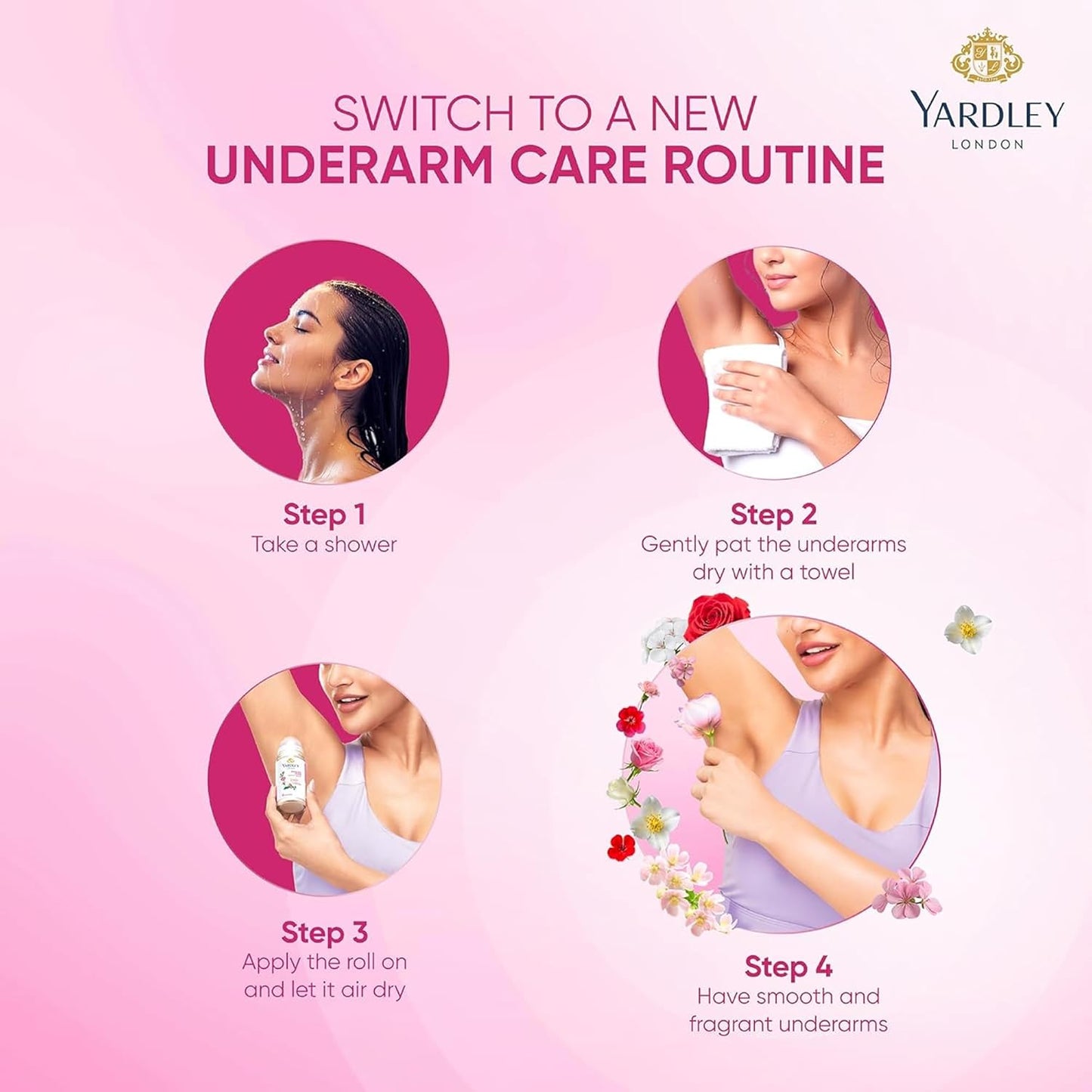 Yardley London English Rose Deodorant Roll-On - 48-Hour Protection | Alcohol-Free | 1.7oz (50ml)