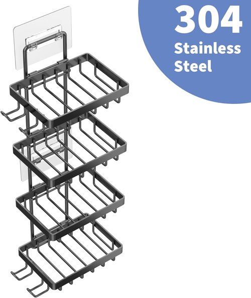 Moforoco 4-Tier Soap Bar Holder - Wall Mounted, No Drilling, 304 Stainless Steel | Bathroom Organizer with Hooks & Razor Holder