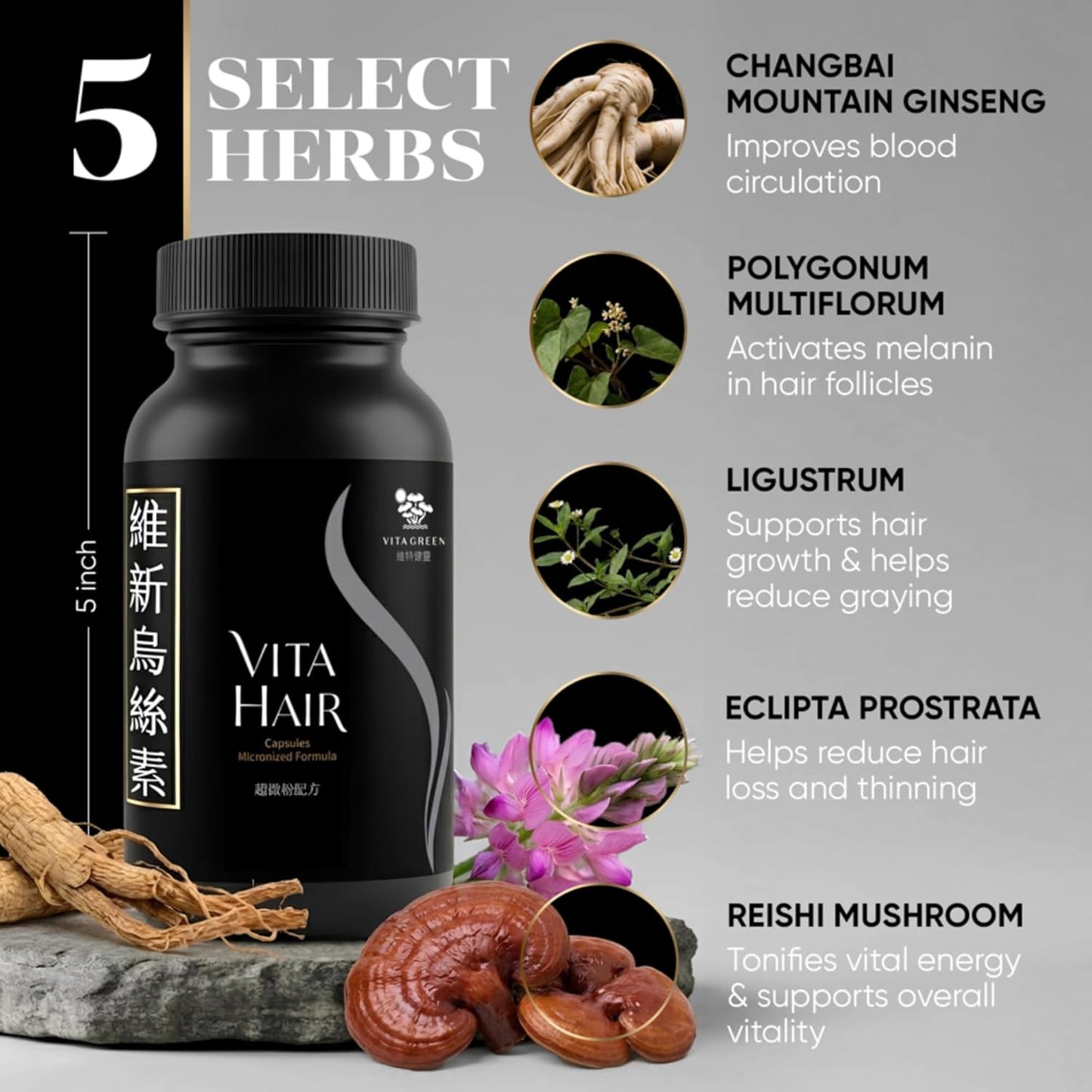 Vita Hair Growth Supplement - Micronized Formula for Healthier Hair | 100% Natural, 300 Capsules