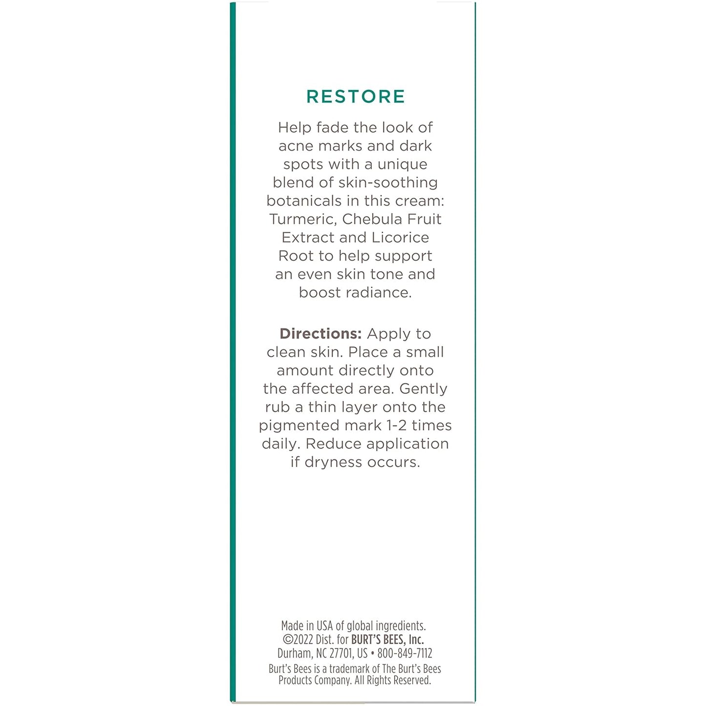 Burt's Bees Dark Spot Correcting Cream - Gentle Post Acne Treatment with Turmeric, 0.5 Oz.