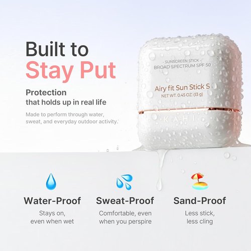 KAHI Airy Fit Sun Stick - SPF 50+ Broad Spectrum Face Sunscreen - Waterproof & Lightweight - 0.45 oz