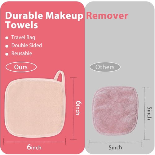 Natwag Makeup Remover Cloths - Reusable Microfiber Face Towels | 12-Pack, 6" x 6", Beige with Mesh Bag