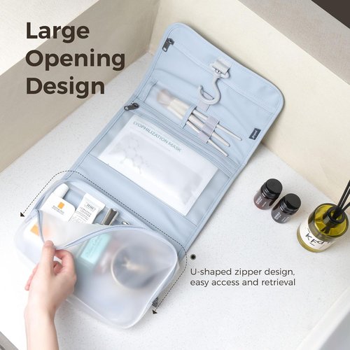 Pack All Hanging Travel Toiletry Bag - Foldable Cosmetic Organizer with Multiple Compartments | Water-Resistant Design (Light Blue)