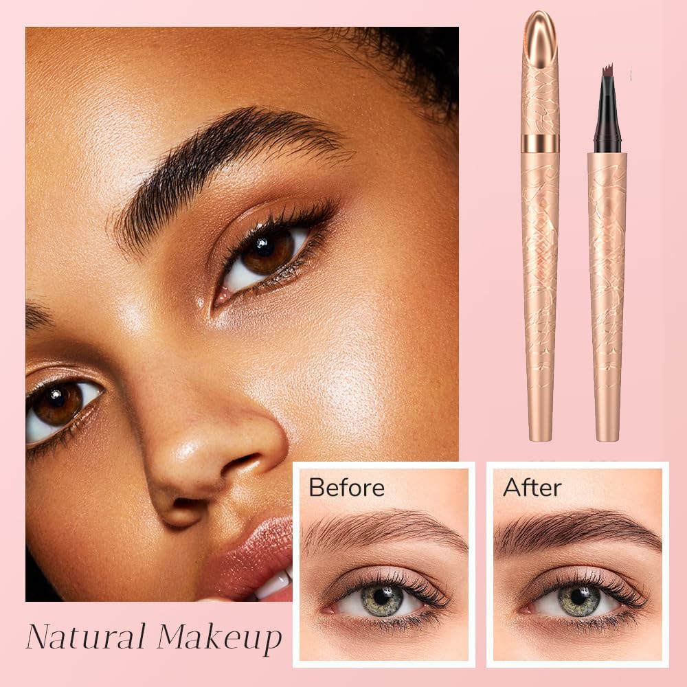 Skiennix Microblading Eyebrow Pen - Waterproof 4-Tip Pencil for Natural Makeup | Dark Brown