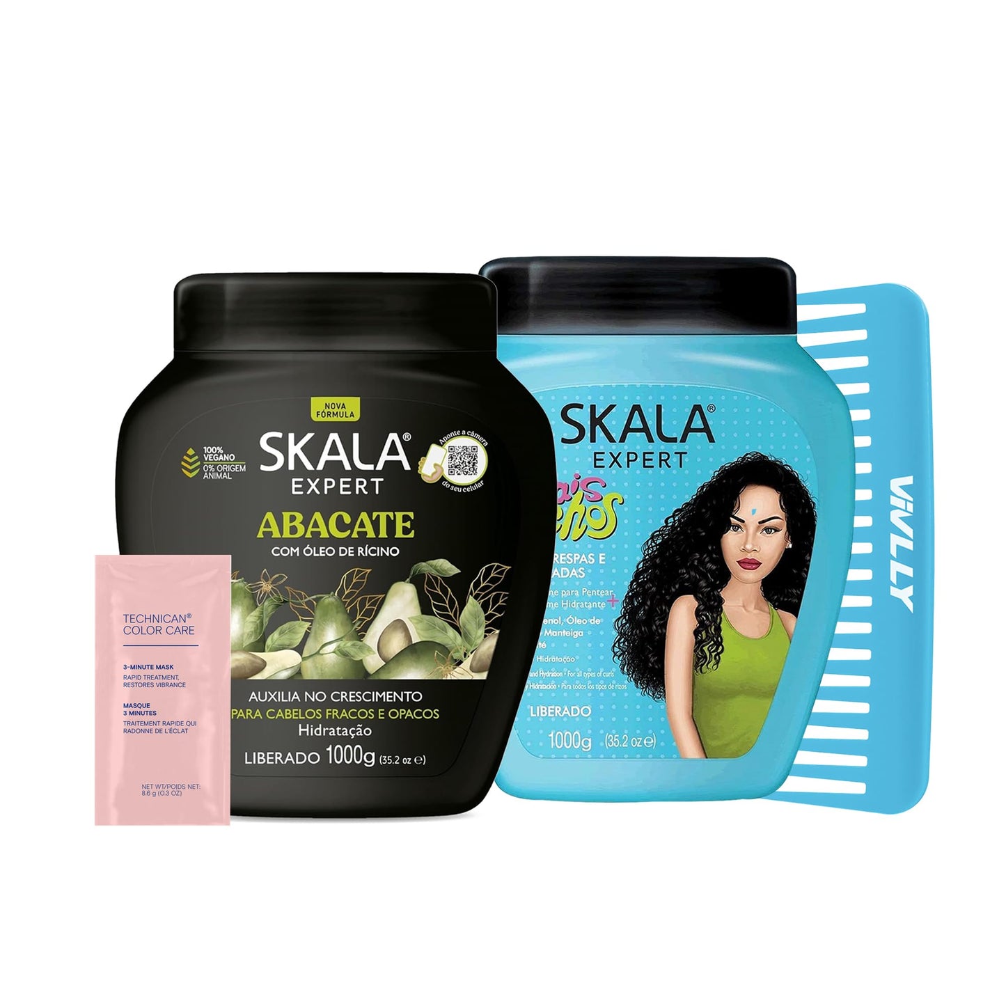 Hair Treatment Conditioning 2 in 1 Mais Cachos Skala, Hair Treatment Conditioning Abacate Plus Skala + Color Care Packet Packet + Free Comb (Comb Color May Vary)