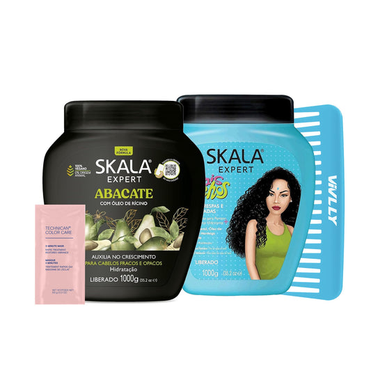 Hair Treatment Conditioning 2 in 1 Mais Cachos Skala, Hair Treatment Conditioning Abacate Plus Skala + Color Care Packet Packet + Free Comb (Comb Color May Vary)