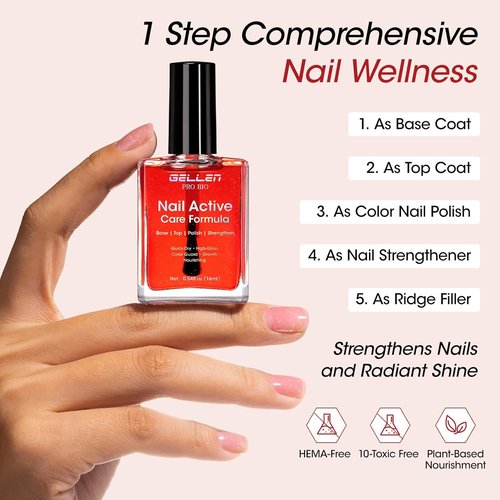 Gellen Active Glow Nail Polish - One Step Ridge Filler & Strengthener with Hexanal, 0.54 Fl Oz | Ultra-Glowy Rose Shine