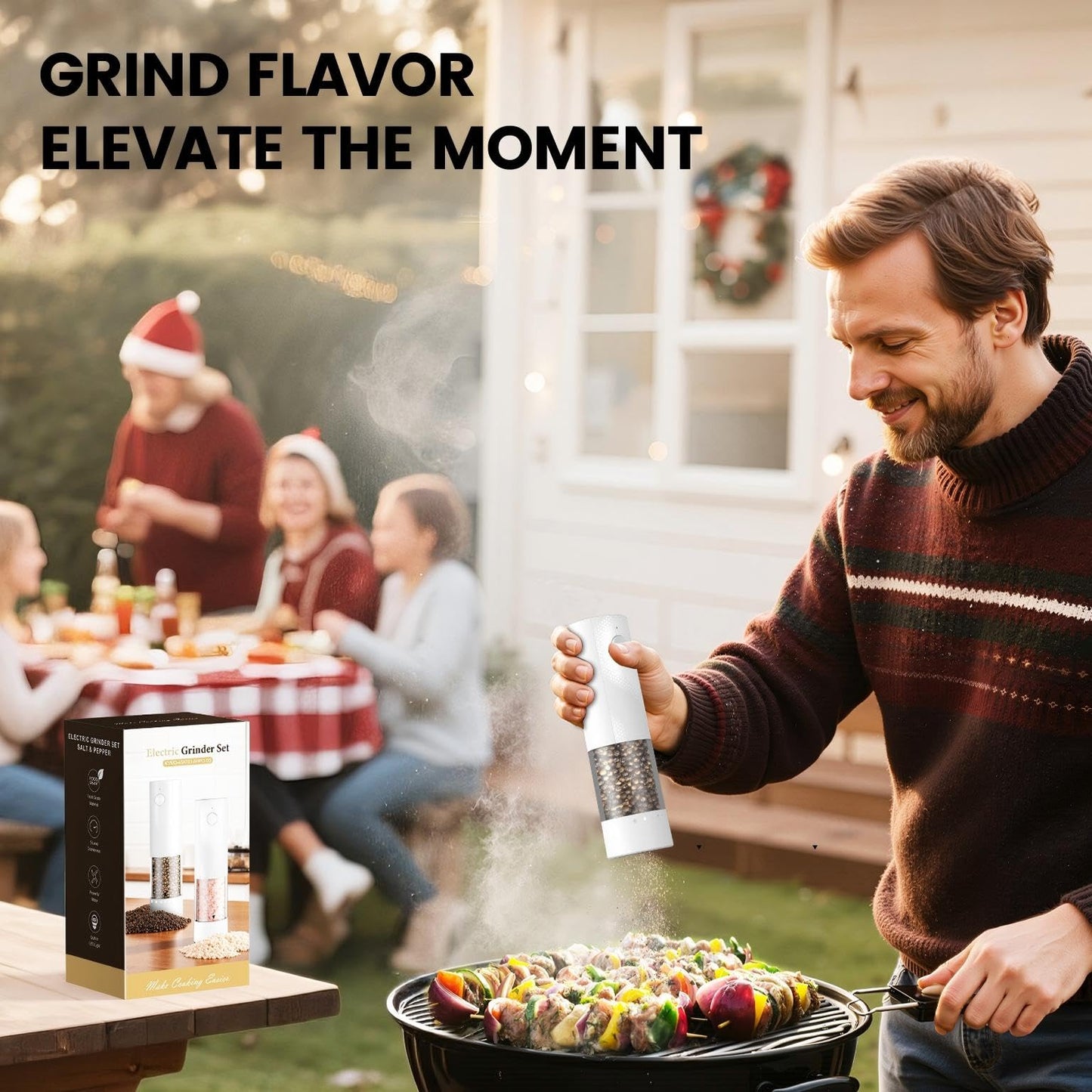 Electric Salt and Pepper Grinder Set - Rechargeable Automatic Salt and Pepper Shakers, Kitchen Appliances with External Adjustable Coarseness, Larger Hopper for Cooking, Home Gifts(2 Pack,Black/Black)