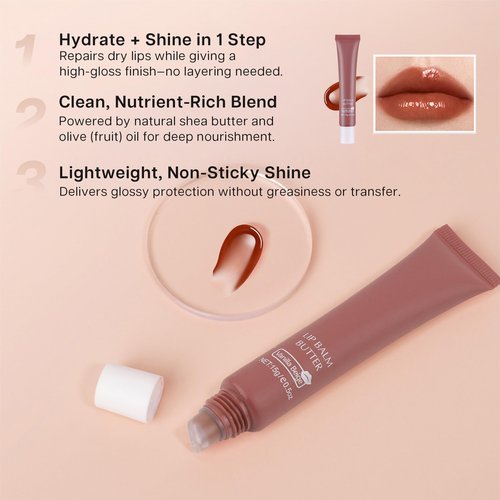 VRAIKO 2-in-1 Silky Lip Butter Balm & Lip Gloss, Hydration with Shea & Olive Oil Blend, Non-Sticky Moisture for Chapped Lips, Natural Ingredients (Vanilla Beige)