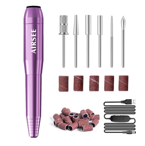 AIRSEE Electric Nail Drill - USB Portable E-File Machine for Professional Manicure & Pedicure | Purple