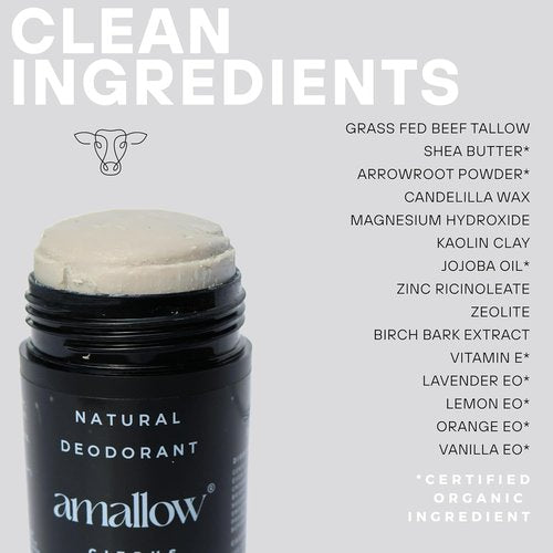 Amallow Natural Deodorant - Aluminum Salt-Free, Tallow-Based Formula with Magnesium & Zinc - 2.6 oz Citrus Blossom