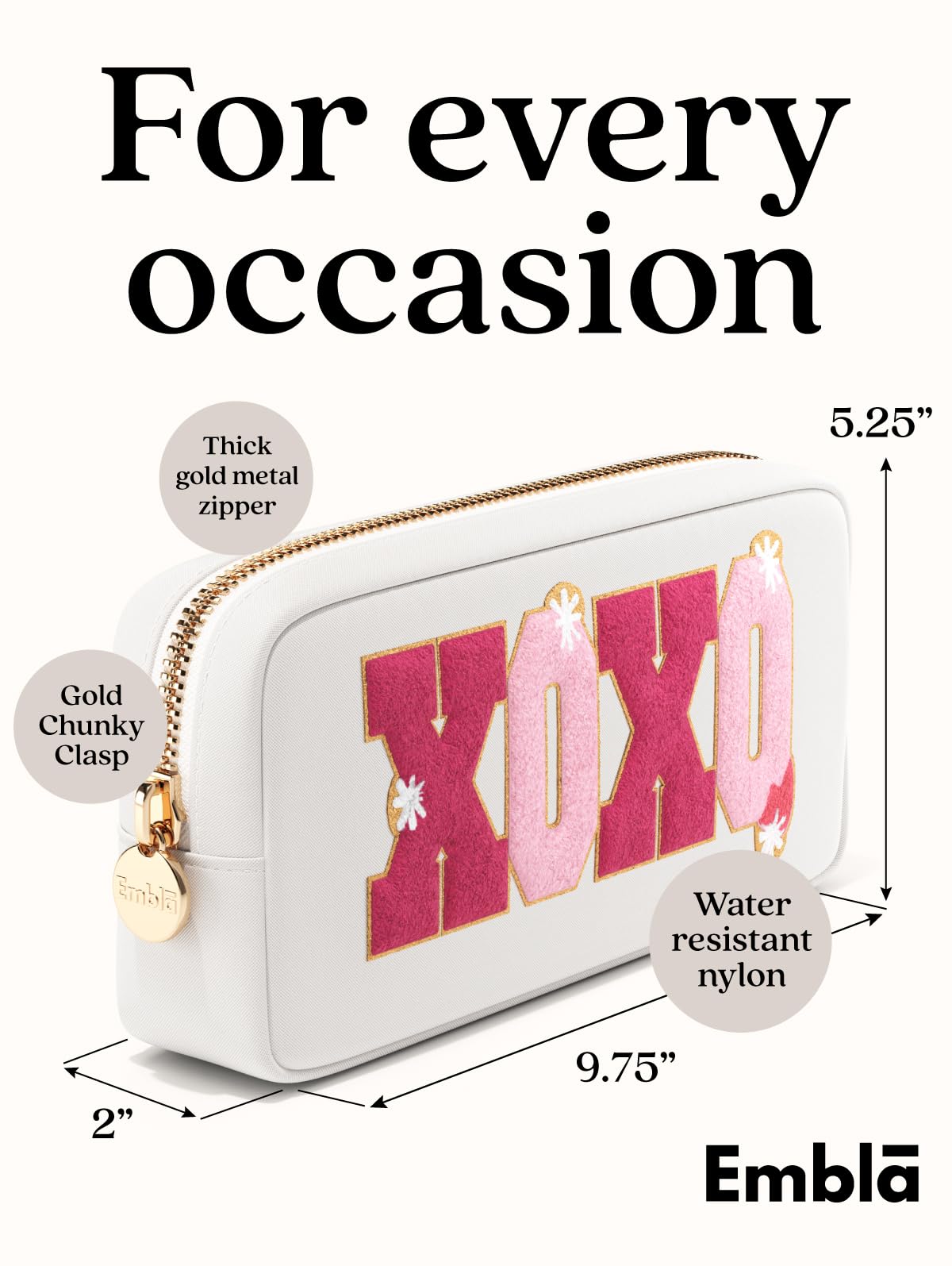 XOXO Valentine Makeup Bag Travel Cosmetics Pouch and Toiletry Bag, Nylon Zipper Pouch Purse, Cute Make Up Organizer Storage Tote for Women Girls, Waterproof Travel Skincare Case, Small Makeup Bags, White