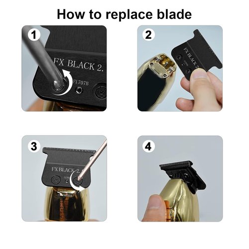 BaBylissPRO 707B Replacement Blade - DLC Blades with 4 Guards Set for FX787 & FX726 Trimmers | Black