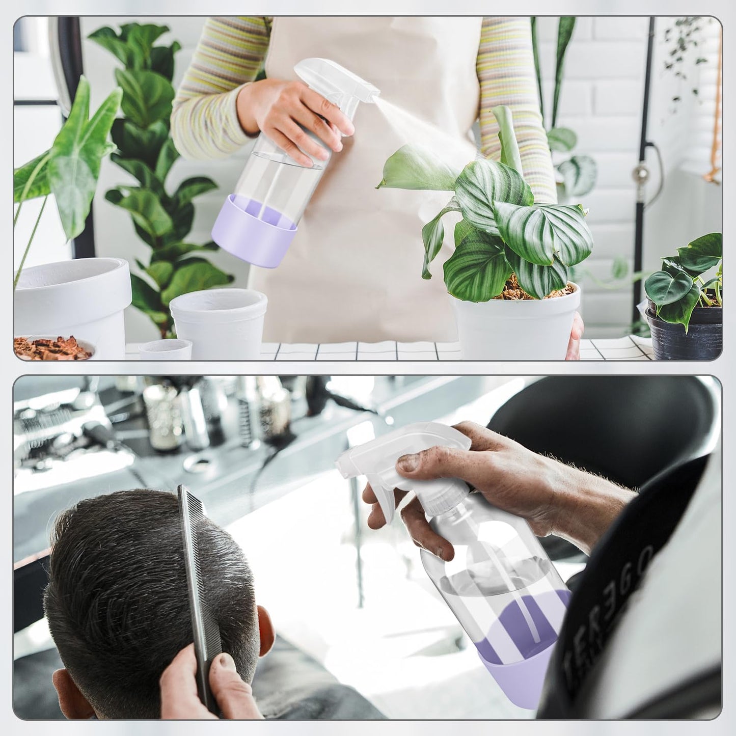 Rionisor Glass Spray Bottles with Silicone Sleeve Protection, Empty 16 oz Refillable Containers, Reusable Spray Bottles for Hair, Cleaning Solutions, 3 Pack Grey&Pink&Purple