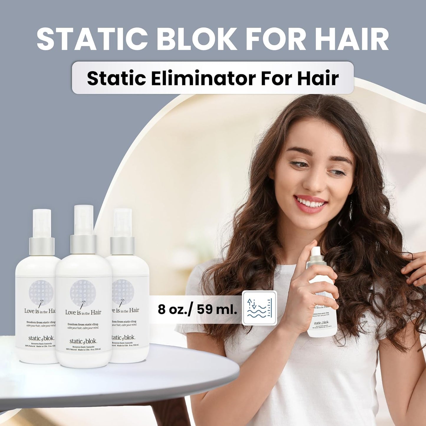 Static Blok Anti-Static Spray for Hair - Eliminate Static Cling & Flyaways - 8oz All-Day Freshness