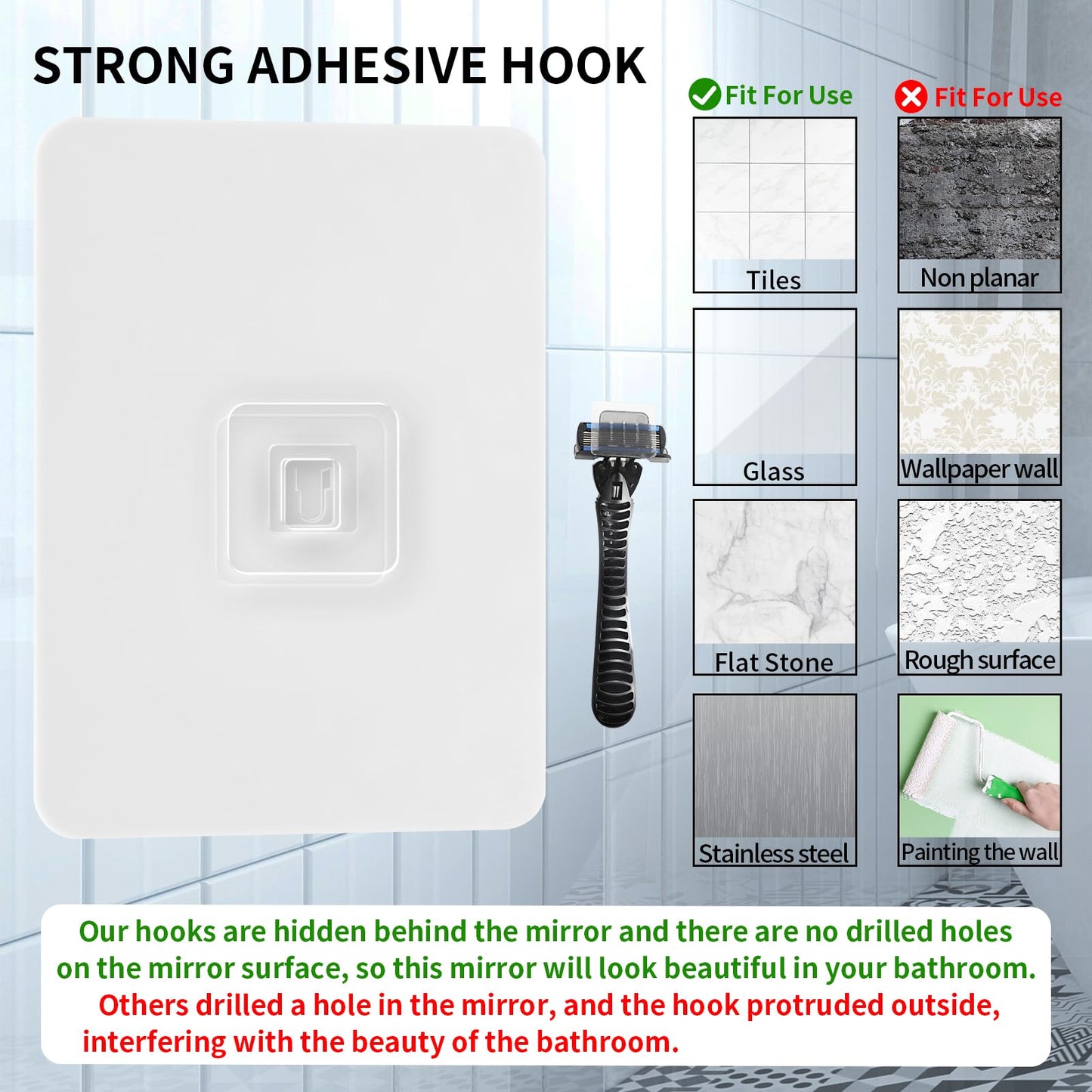 EUAIAJ Shower Mirror Fogless Shaving Large(10.3x7.9in) - Includes 2 Razor Holders & 2 Mirror Holders, Unbreakable & Easy Install & NO-Drilling, Fog Free (No Fog) Shower Mirror for Shaving