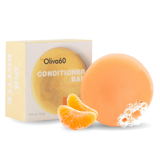 Conditioner Bar for Curly Hair | Tangerine Papaya | Extra Moisturizing | Hair Care - Frizz Control | Olive, Argan, Macadamia Oil, Shea Butter, Aloe Vera | Sulfate & Paraben Free | 1.94 oz | OLIVA 60