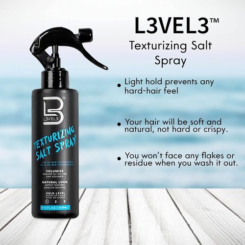 L3 Level 3 Sea Salt Texturizing Spray - Beachy Waves & Texture - Casual Hair Finish (8.45 Fl Oz)