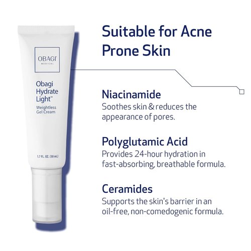 Obagi Hydrate Light Oil-Free Moisturizer - Fast-Absorbing Gel for Acne-Prone Skin | 24-Hour Hydration with Niacinamide & Ceramides