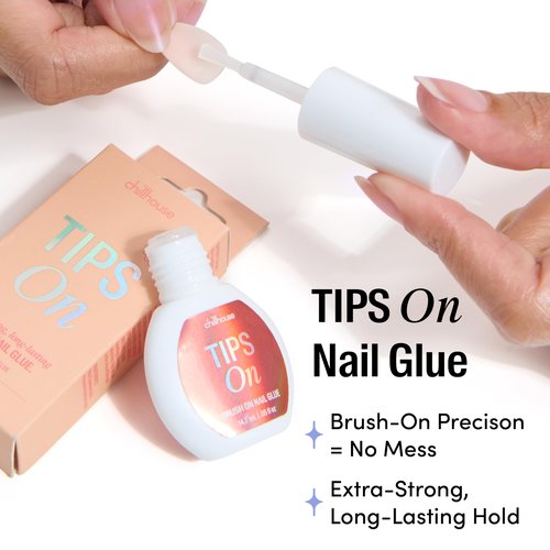 Chillhouse - Tips On, Brush on Nail Glue - Extra-Strong & Long-Lasting - Clean Brush Applicator - Glue for Press On Nails - Extra Long Hold - Easy to Use - Women Owned - Beauty & Self Care - .05 fl oz