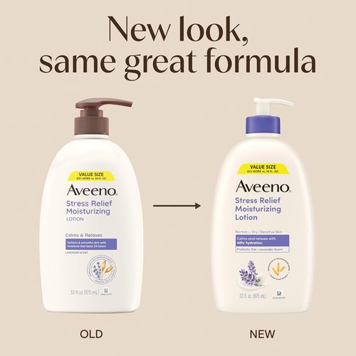 Aveeno Stress Relief Body Lotion - Calming Lavender & Oat Formula for Sensitive Skin | 33 fl. oz, 48-Hour Hydration