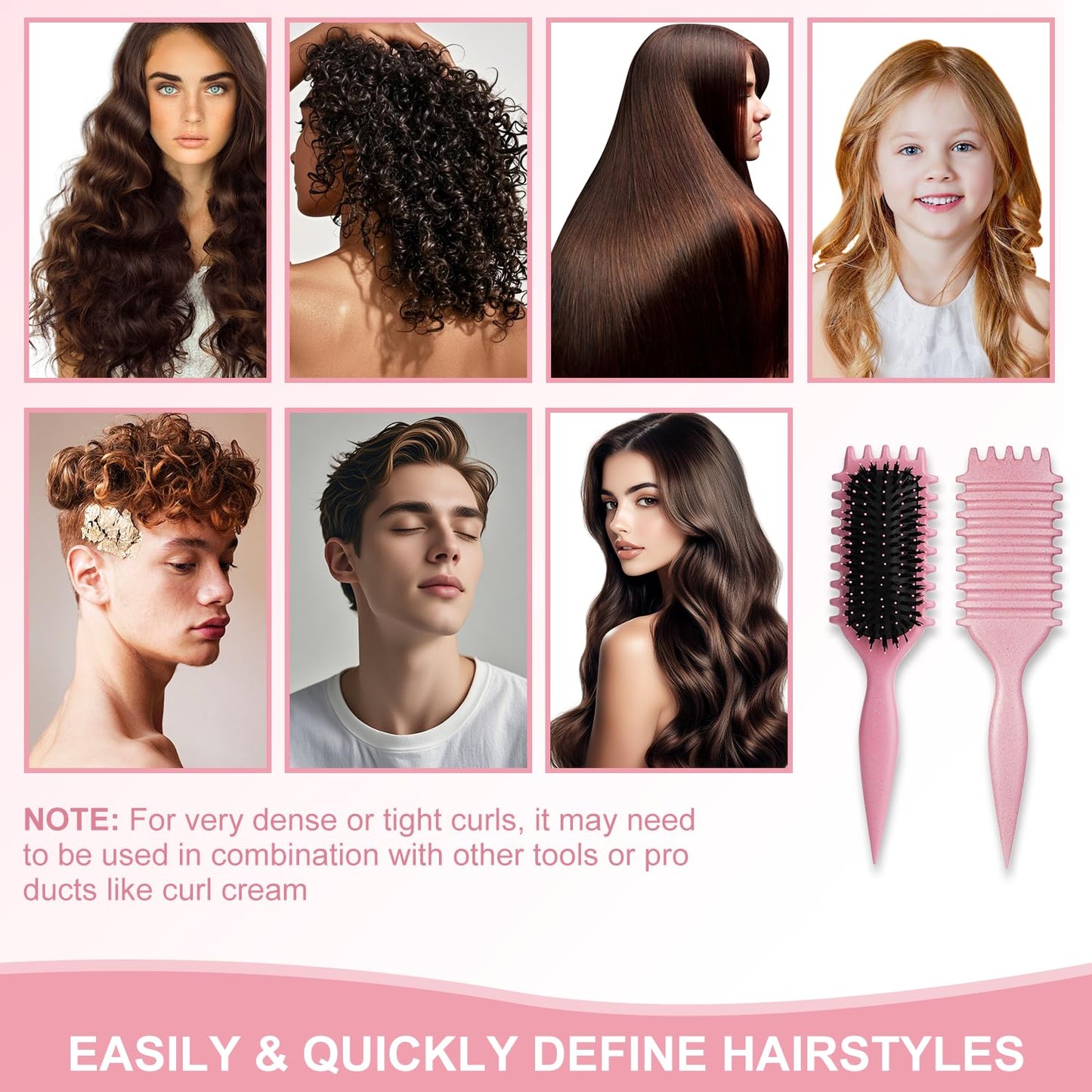Skiennix Curly Hair Brush - Curl Defining Styling Tool for Women | Pink Color