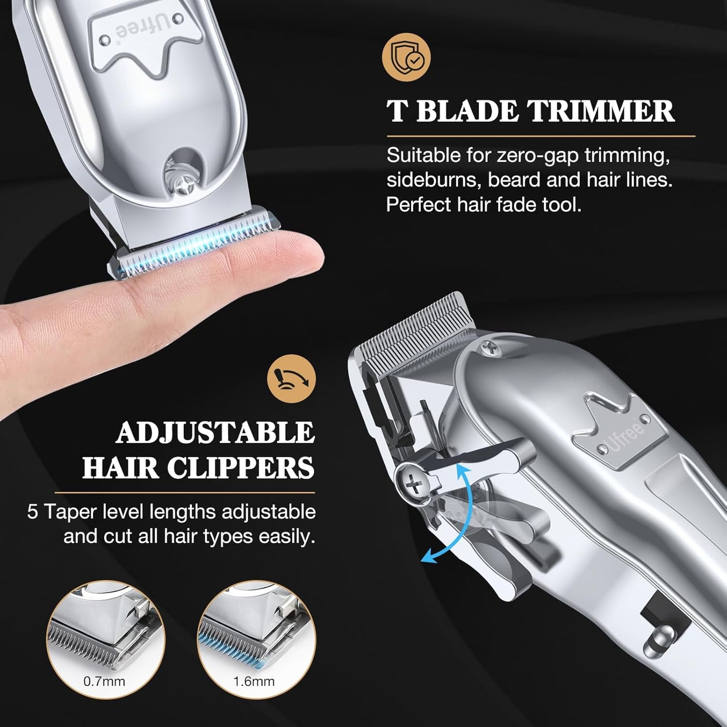 Ufree Hair Clippers for Men - Professional Cordless Barber Trimmer Set with LED Display | Silver Hair Cutting Kit