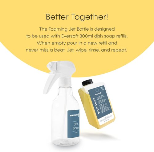 Eversoft Foaming Jet Dish Soap Spray - Versatile 350 ml Trigger Bottle for Kitchen & Bathroom | Clear