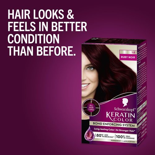Schwarzkopf Keratin Permanent Hair Dye Cream, 1.8 Ruby Noir, Professional Quality Color for Up to 100% Gray Coverage, Bond Enforcing System