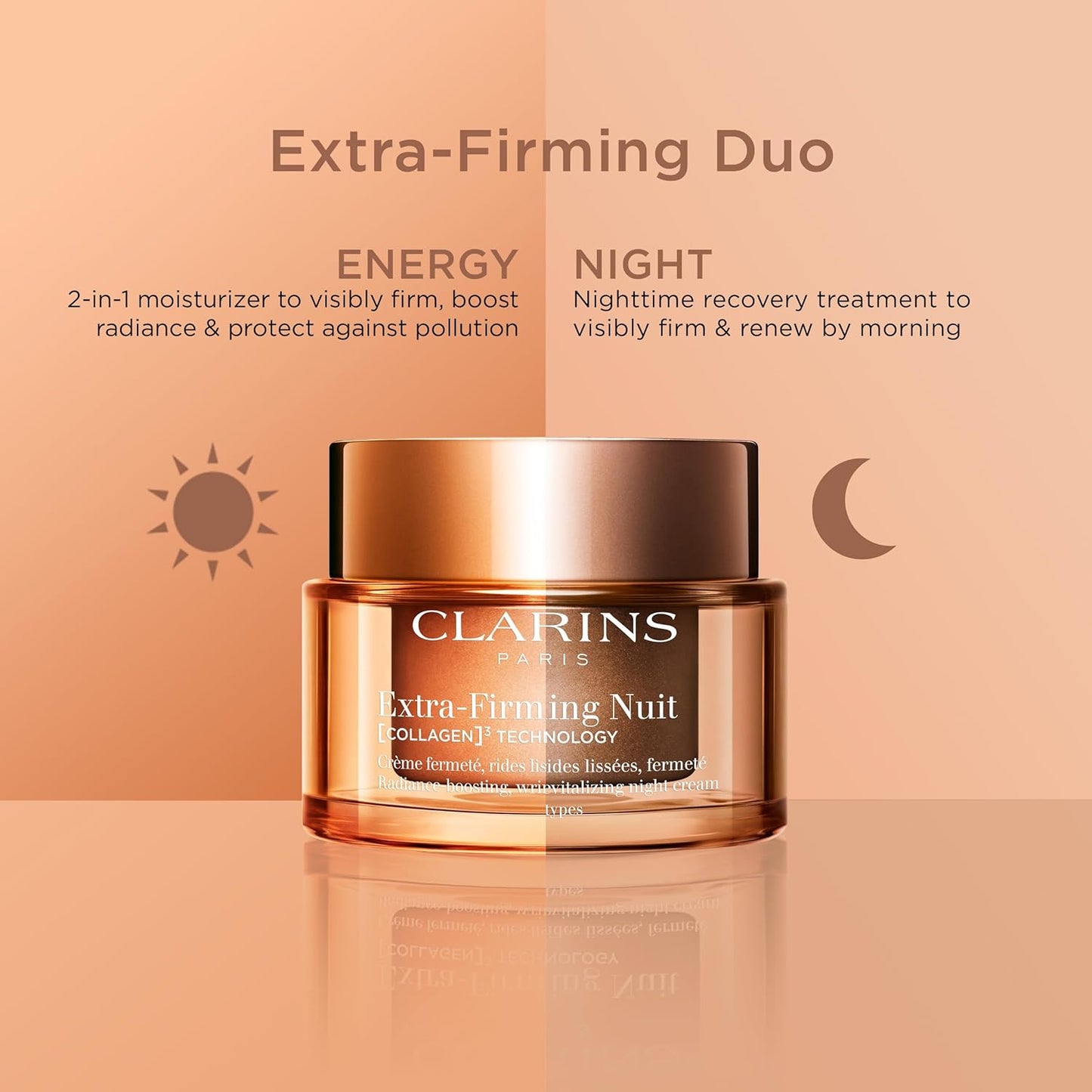 Clarins Extra-Firming Night Moisturizer - Anti-Aging Cream with Collagen & Niacinamide | Refillable | 1.7 Ounces