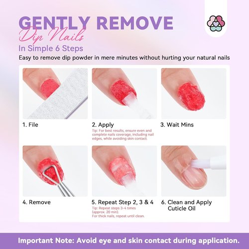 SAVILAND Dip Powder Remover Kit - Gentle & Safe Nail Removal with Cuticle Oil | 2 Pcs, 0.5 Floz