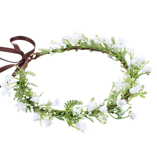 KorViSHOW White Green Flower Crown - White Valley Flower Headband with Green Leaf Dreamly Bridal Floral Headpiece Hair Wreath for Wedding Party Festival Photos