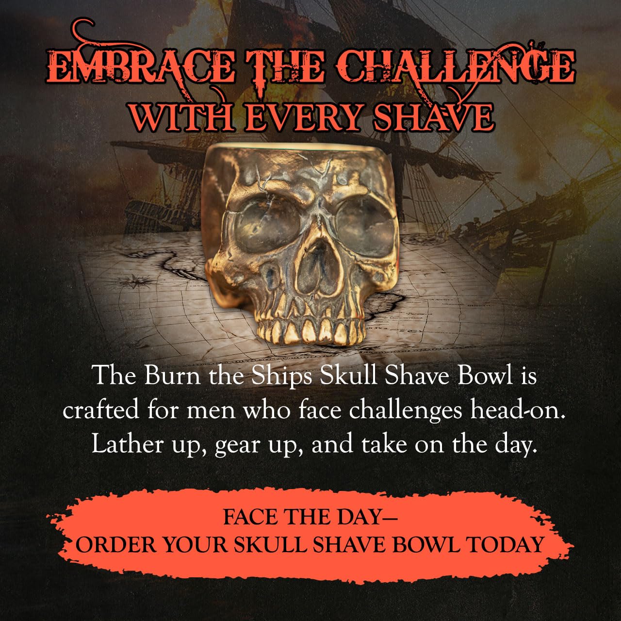 Burn The Ships Shaving Bowl | Shave Bowl Handmade Skull Shaving Mug For Shave Kit | Shaving Brush Bowl For Men | Shaving Soap Bowl | Great For Shaving Set | Shave Brush Bowl | Lather Bowl |Shave Mug