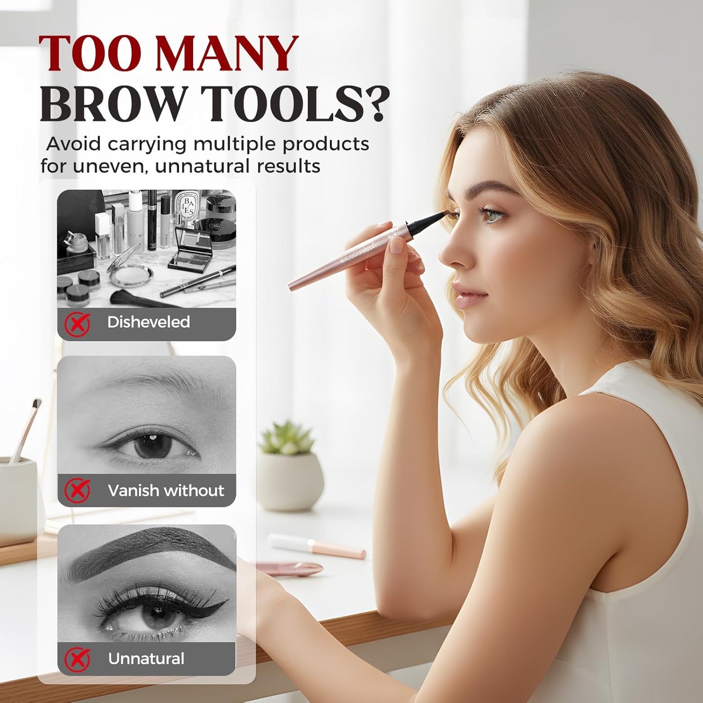Skiennix Microblading Eyebrow Pen - 4-Tip 3D Waterproof Pencil for Natural Contouring | Black