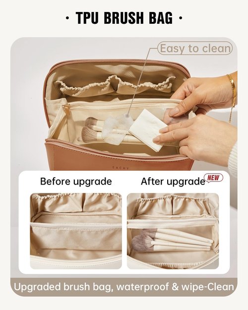 EACHY Travel Makeup Bag - Large Capacity Waterproof PU Leather Cosmetic Organizer for Skincare & Essentials