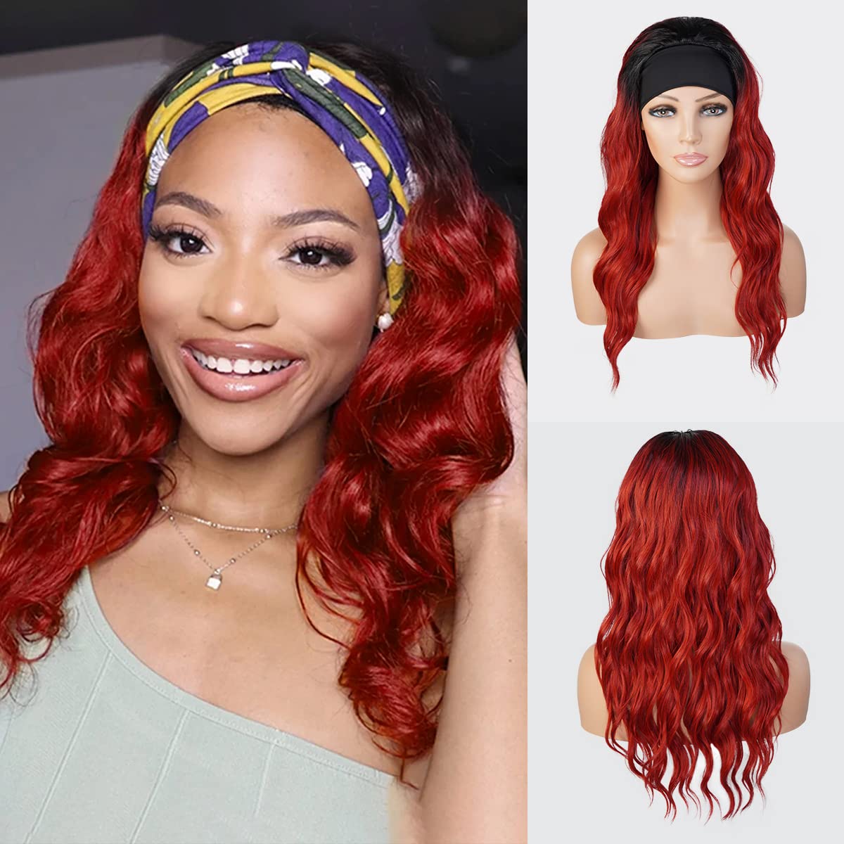 STUDIOCUT BY PROS Headband Wig 20 Inch Loose Wave Quick Wrap Headband Wig Long Wavy Curly Wigs for Black Women High Heat Resistant Synthetic Wigs HBW004 (20 Inch (Pack of 1), OTREDWINE)