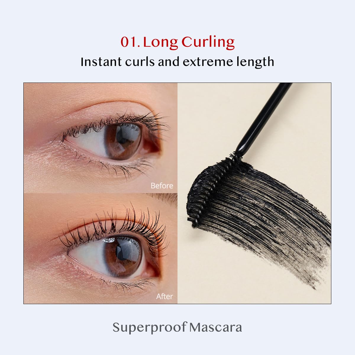 CLIO Long & Curl up Waterproof Black Mascara, Volumizing & Lengthening, Long-wearing (#01)