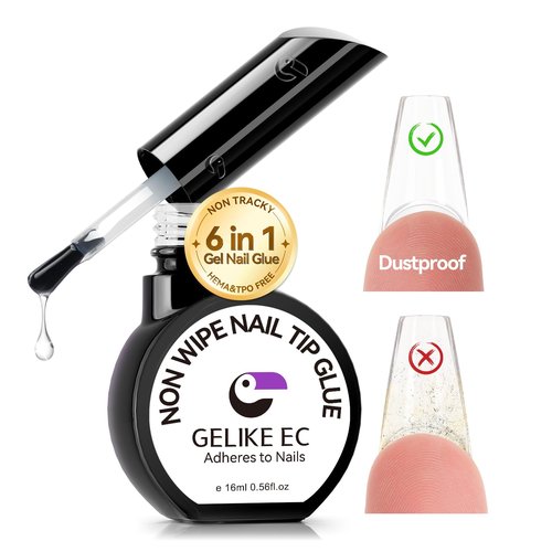 Gelike ec Gel Nail Glue for Women: UV Nail Glue Gel 6 in 1 Hema Free for Clear Acrylic Nails Tips - New Formula 12 Toxin-Free Super Strong DIY Home Salon Use 16ml