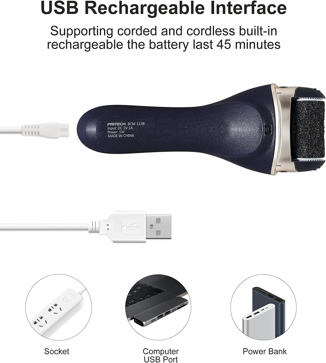 Skiennix Electric Callus Remover - Rechargeable Portable Foot File for Smooth Skin | Ideal Gift (Black)