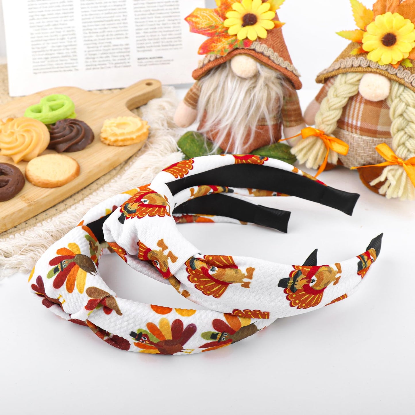 YanJie Thanksgiving Headbands for Women Turkey Headbands Knotted Headband Non Slip Thanksgiving Hair Accessories Thanksgiving Headband 2pcs