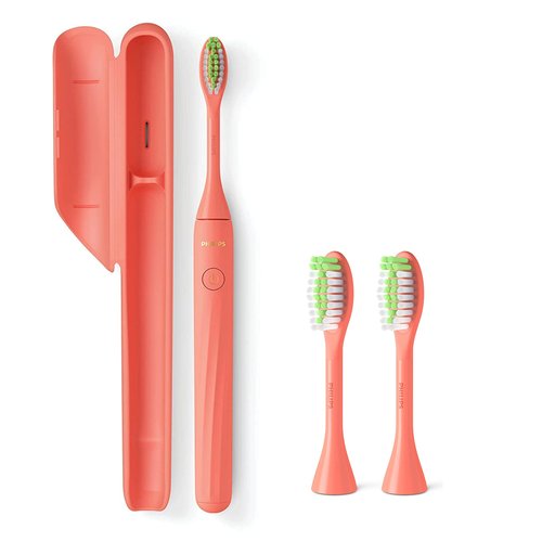 Philips Sonicare One Electric Battery Powered Toothbrush With Sleek Travel Case and 2pk Heads - Miami Coral, HY100-01