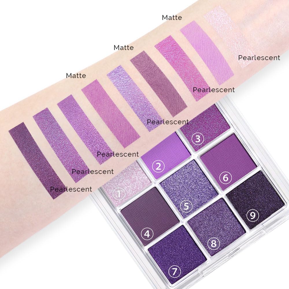 Evpct Purple Glitter Eyeshadow Palette - Highly Pigmented Metallic Shimmer | 9 Vibrant Colors for Stunning Eye Looks