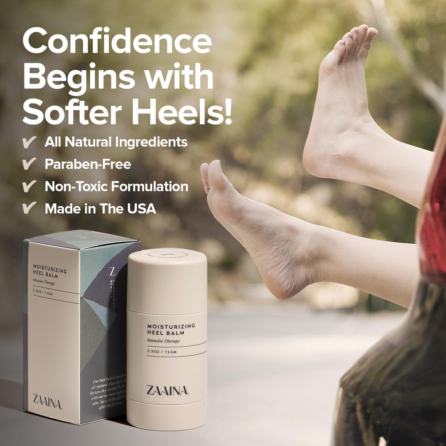 ZAAINA Intensive Heel Balm Stick - Miracle Foot Repair Cream for Dry, Cracked Feet - 2.5 oz Tube