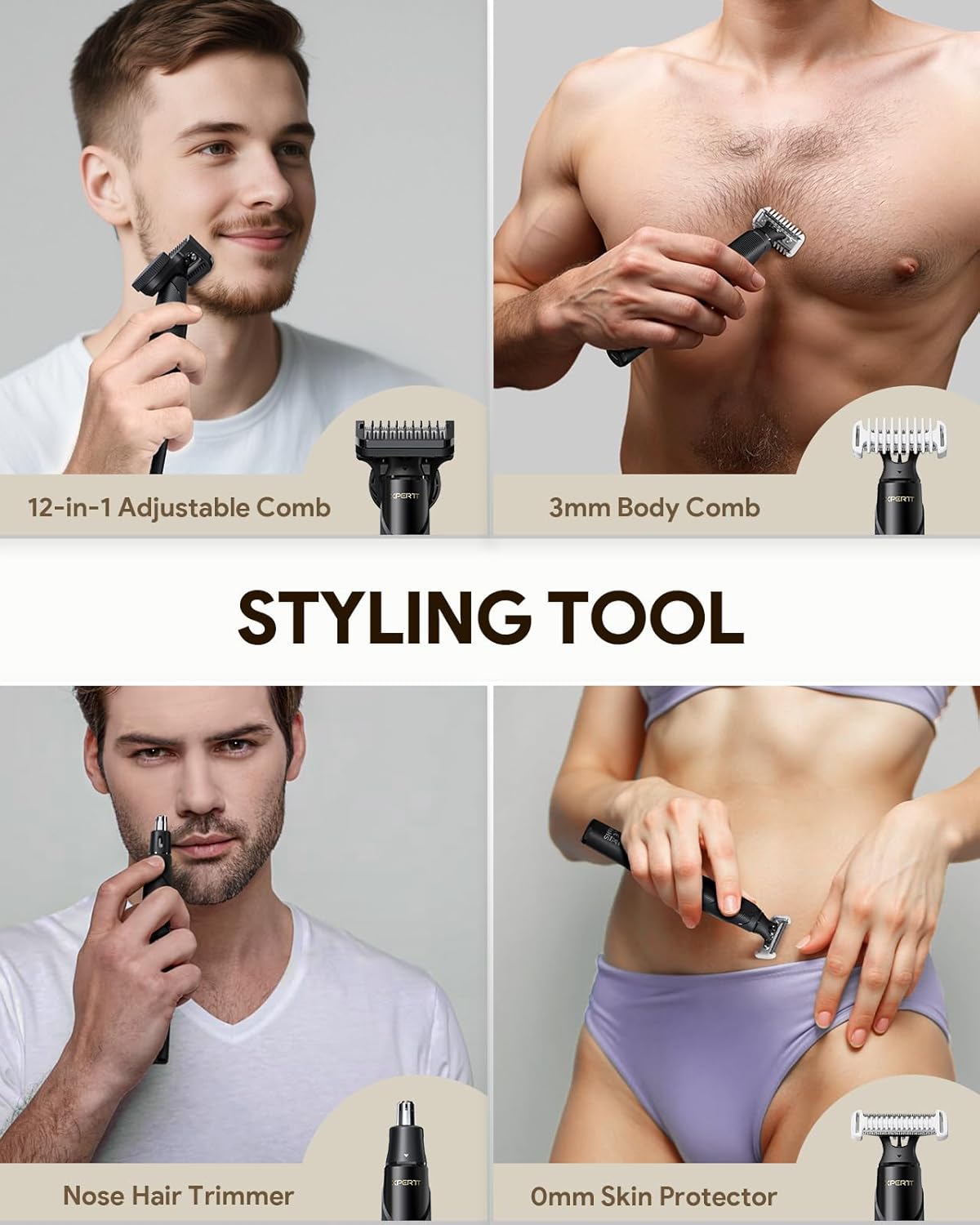 Xpert T Electric Beard Trimmer & Shaver - Integrated Magnetic Design, Travel Case Included, Adjustable Combs, Black
