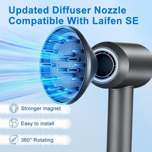 Laifen 360° Rotating Diffuser Attachment - Magnetic Hair Smoothing Nozzle for Swift Hair Dryer | Black