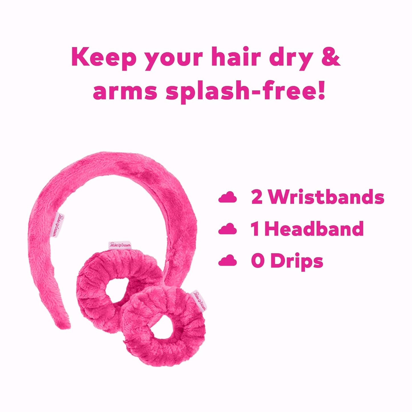 The Original MakeUp Eraser Drip Eraser Set - Absorbent Headband & Wristbands for Spa Use | 3-Piece Set
