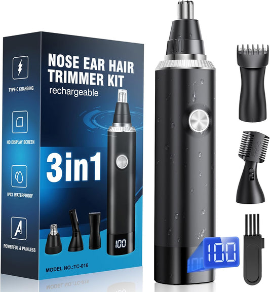 Skiennix Nose Hair Trimmer - 3-in-1 Painless USB-C Rechargeable with LED Display | Waterproof Design
